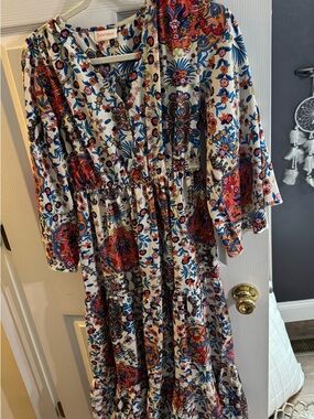 Boemo Cream Maxi Dress with Colorful Floral Paisley Print